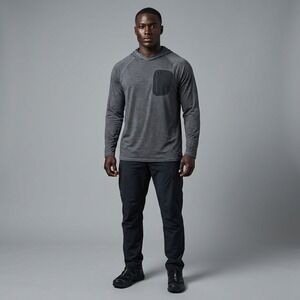 Backcountry‎ Mens Extra Large Gray Long Sleeve Hooded Pocket T Shirt Top